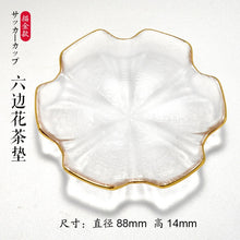 Load image into Gallery viewer, Japanese Style Glass Tea Cup Saucer Mat Pad with Glod Rim for Kung Fu Tea Coffee Coaster Jewelry Storage Trinket Dish
