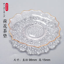 Load image into Gallery viewer, Japanese Style Glass Tea Cup Saucer Mat Pad with Glod Rim for Kung Fu Tea Coffee Coaster Jewelry Storage Trinket Dish