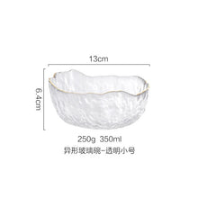 Load image into Gallery viewer, Japanese Style Iceberg Glass Bowl with Glod Rim Transparent Salad Fruit Soup Dessert Snack Foods Mixing Bowl Tea Wash Large
