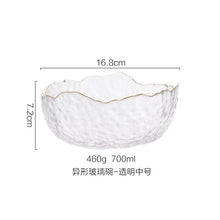 Load image into Gallery viewer, Japanese Style Iceberg Glass Bowl with Glod Rim Transparent Salad Fruit Soup Dessert Snack Foods Mixing Bowl Tea Wash Large
