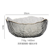 Load image into Gallery viewer, Japanese Style Iceberg Glass Bowl with Glod Rim Transparent Salad Fruit Soup Dessert Snack Foods Mixing Bowl Tea Wash Large
